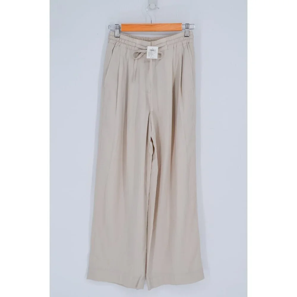 NEW Club Monaco Signature Elasticated Wide Leg Trouser Pants Cream Women's XS